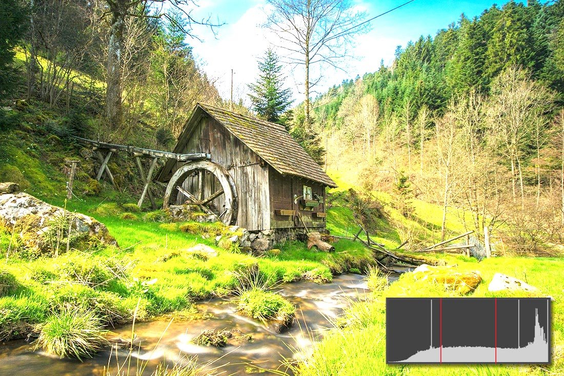 Istogramma-paesaggio-sopra istogramma sovraesposizione